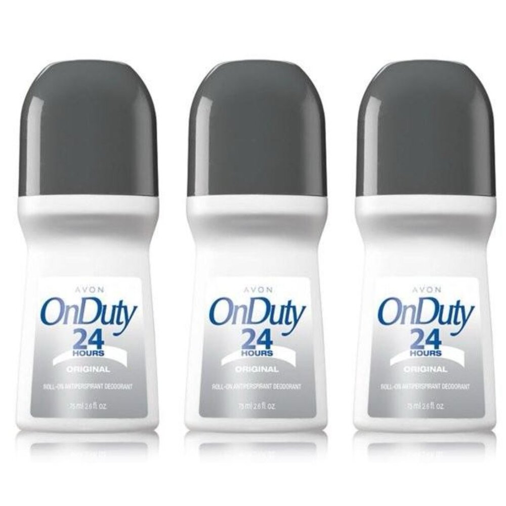 Avon On Duty Original 24 Hour Deodorant 2.6 oz Roll-On Antiperspirant - Pack 3